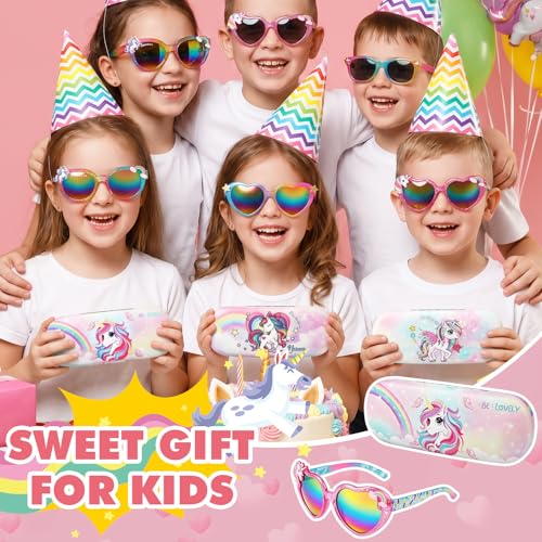 Image of Kids Sunglasses Girls Unicorn Heart Eyeglasses UV Protection Toddler Sunglasses with Sunglass Case for Party Beach