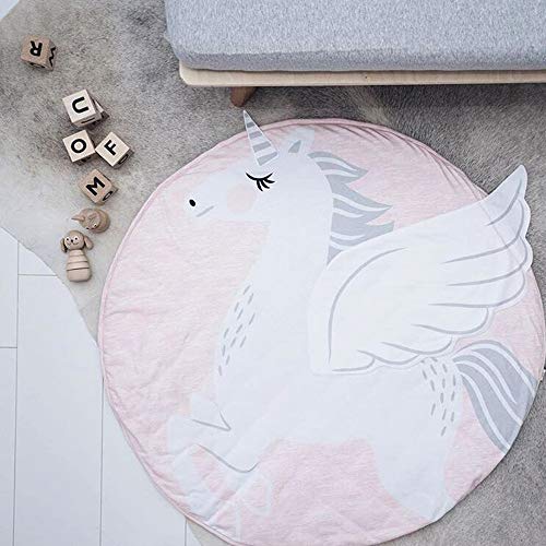 Abreeze Play Mat Round Rug Unicorn Crawling Blanket Infant Game Pad Tummy Time Mat Nursery Rug Baby Girl Baby Gym Activity Room Decor Unicorn Washable Soft Carpet