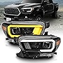 AmeriLite for 2016-2022 Toyota Tacoma TRD w/DRL Switchback LED Tube Quad Projector Black Replacement Headlight Assembly Pair - Passenger and Driver Side