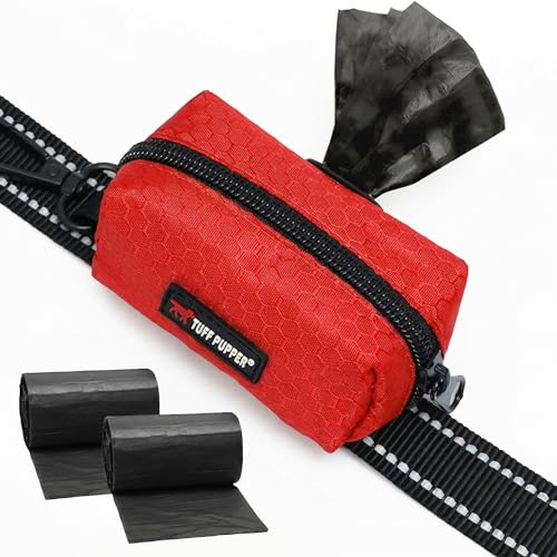Image of Tuff Pupper Dog Poop Bag Holder | Works with Any Dog Leash | Zippered Waste Bag Dispenser | Waterproof with Rust-Proof Clip | Convenient Lightweight Design | Includes 2 Rolls of Leak-Proof Bags