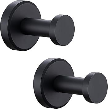 APLusee Matte Black Robe Towel Hook for Bathroom, 2 Pack Stainless Steel Coat Hooks, Heavy Duty Wall Hangers Wall Mounted