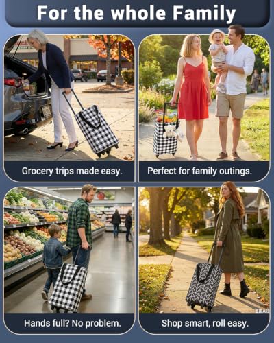 Image of Rolling Shopping Bag, Small Shopping Cart with Wheels,Collapsible Portable Waterproof Tote for Market & Grocery Runs-Gift for Women & Seniors(Grey)