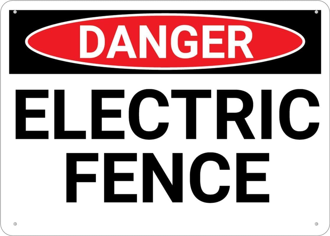 Danger Electric Fence Rust Free Aluminum Tin Sign - Warning Decor with Pre-Drilled Holes for Indoor-Outdoor Farm, Livestock Pen, Property Boundary - 8x12 Inch​