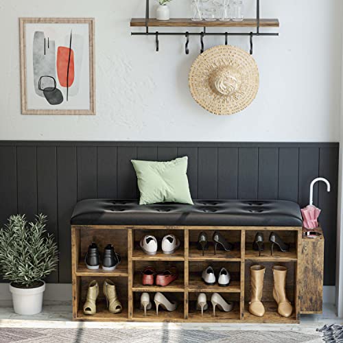 Ironck Shoe Bench, 10 Cubbies Storage Entryway Bench With Pu Leather, Cubby Shoe Rack Organizer With Adjustable Shelves For Living Room, Bedroom, Vintage Brown #TOP3