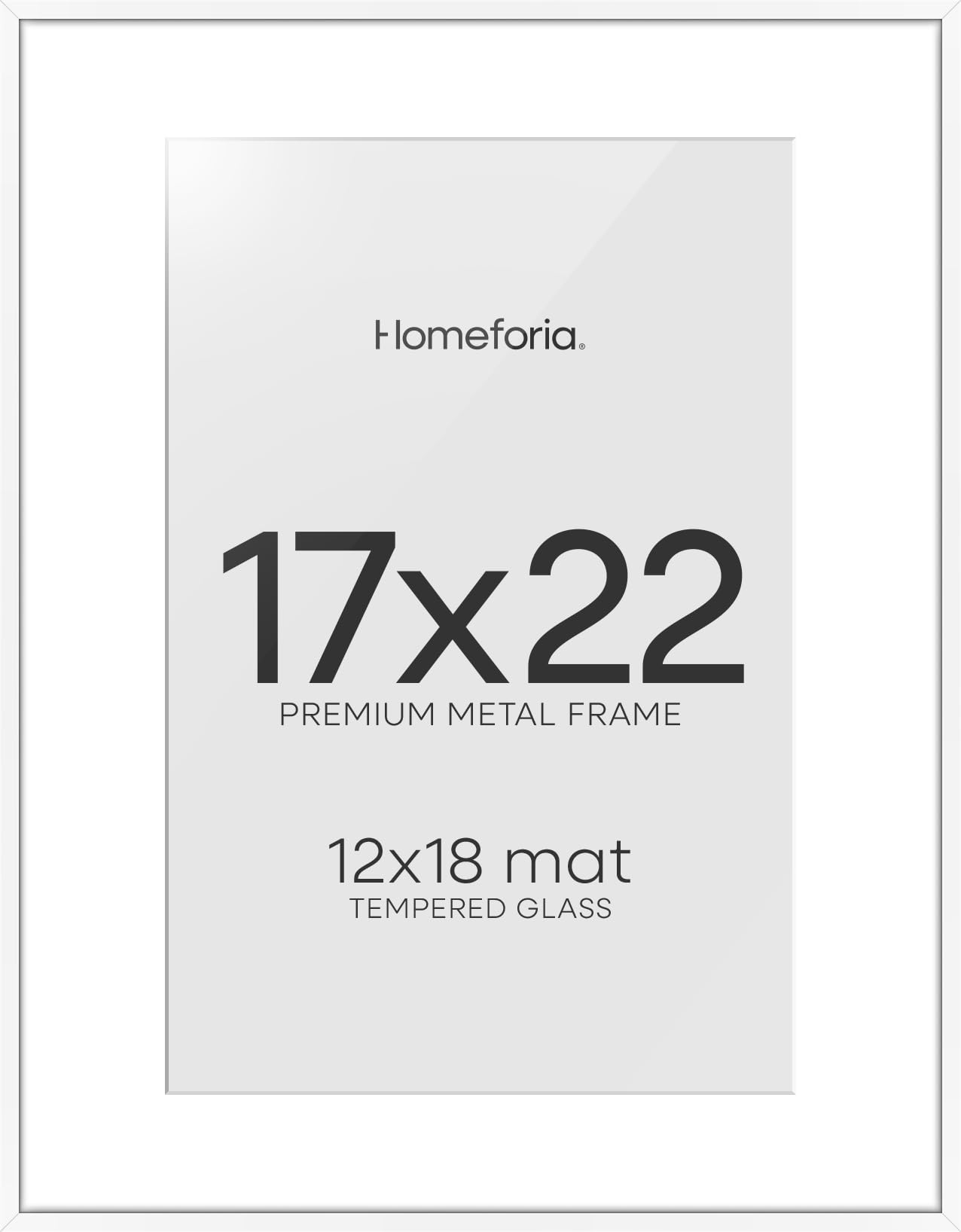 Homeforia 17x22 Picture Frame White, High End Metal 17x22 Poster Frames with Mat 12x18 Photo, 17 x 22 White Frame Matted to 12 by 18 Print, 22by17 Thin Hanging Frames, Tempered Glass, Wall Kit, Set of 1