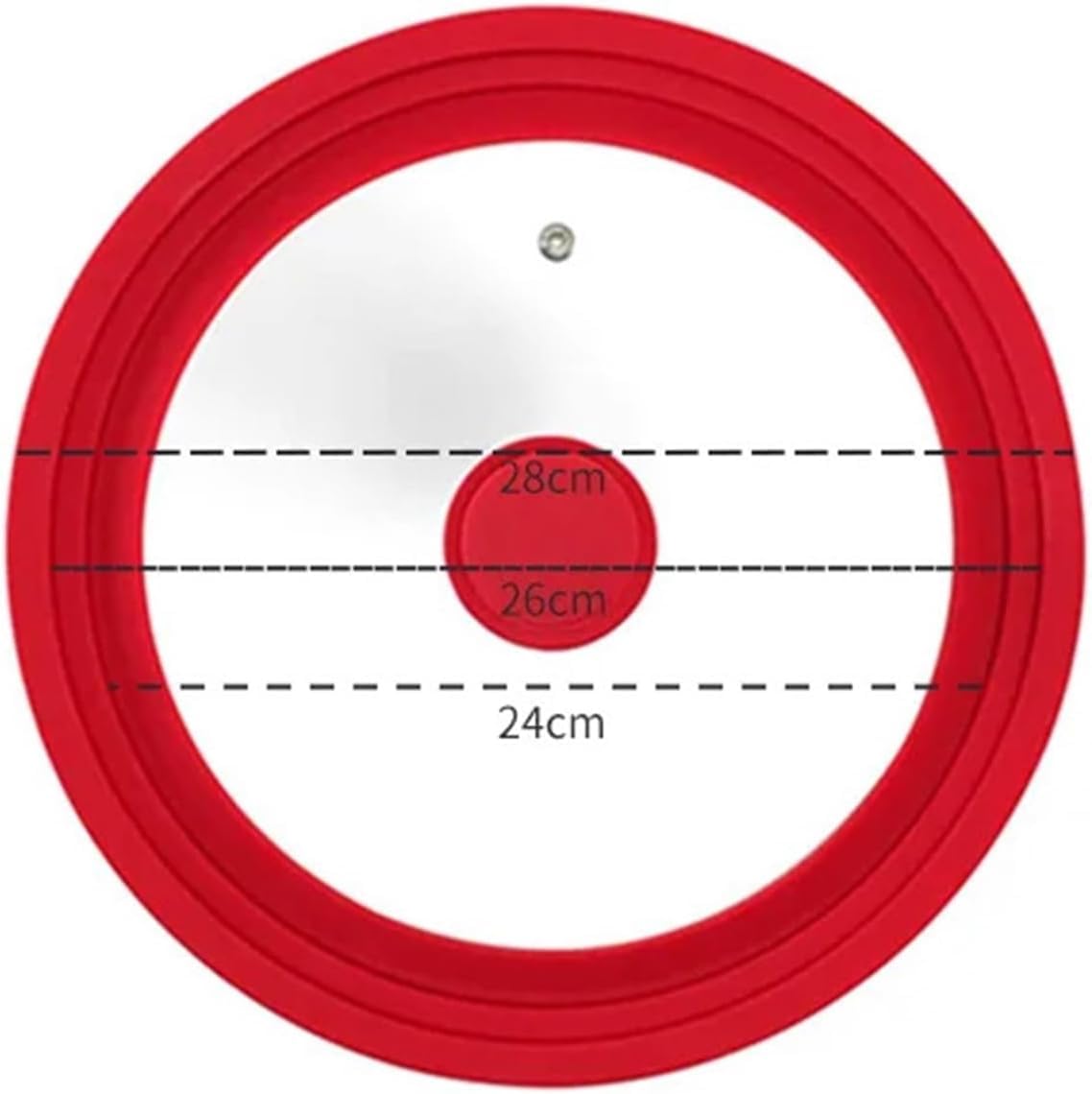 Topfdeckel Pfannendeckel, Bratpfannendeckel, multifunktionaler Topfdeckel aus gehärtetem Glas, Silikon, dampfsicher, Pfannenabdeckung(Red 24-26-28cm)