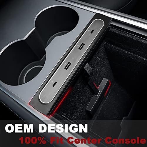 Center Console USB Hub Docking Station, 4 in 1 USB LED Hub Multiport Charger Powered Splitter, Compatible with 3 Y 2021 and Later