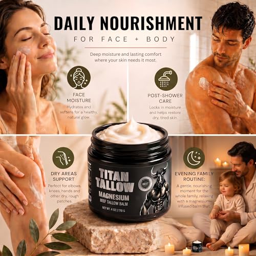 Image of Balm for Face and Body with Magnesium - Grass-Fed, Grass-Finished Beef Tallow Moisturizer with Manuka Honey, Jojoba Oil, Rosehip Oil, Calendula Extract, and Vitamin E