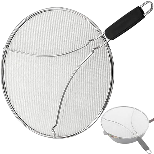 Splatter Screen for Cooking Perforated Stainless Steel 13 Inch Stainless Steel Grease Splatter Guard Comfortable Grip Shield from Splashing Oil