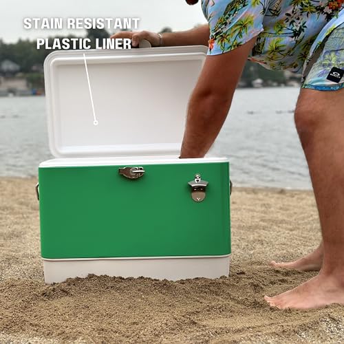 Image of FSE Hard-Sided 54 Qt. / 80 Can Metal Cooler | Durable outdoor beverage cooler with latch closure, bottle opener and side handles. Ideal for picnic or tailgate use