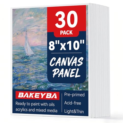 BAKEYBA Canvas Boards 8x10 Inch 30 Pack Small Painting Canvas Panels 100% Cotton White Blank Art Supplies for Acrylics Oil Watercolor Tempera Paints