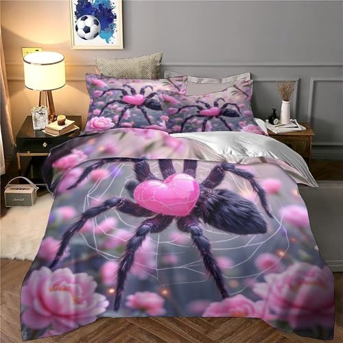 Housse de couette super douce cœur d'araignée rose microfibre 140x200