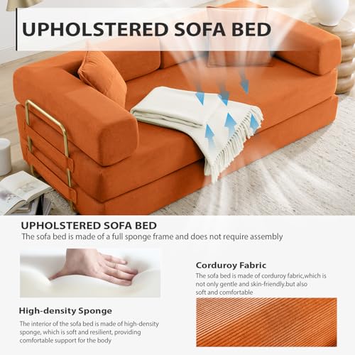 Image of HANXIN Convertible Sleeper Sofa Bed, 78 Inch Folding Floor Mattress Couch with Fixed-Shape Frame, Futon Boneless Couch Lounge Loveseat with Pull Out Bed, No Assembly Required
