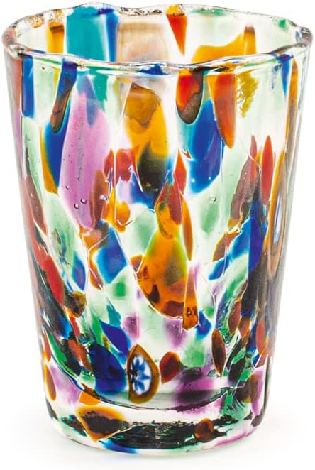H&H Veneziano Set of 6 Glass Glasses, Multicoloured, cl 5, Made According to The Murano Masters Technique, Hand Made in Italy