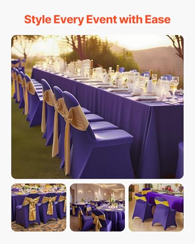 Image of VEVOR Chair Covers, Polyester Spandex Chair Cover, Stretch Slipcovers for Wedding Party Dining Banquet Flat-Front Chair Covers (Purple-c, 50PCS)