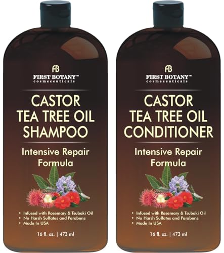 Castor Tea Tree Shampoo Conditioner - An Anti Hair Loss Set Thickening formula For Hair Regrowth Anti Thinning Sulfate Free For Men & Women Anti Dandruff Treatment - 16 oz