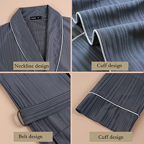 GHYUBYER Men's Luxurious Kimono Robe Ice Silk Lightweight Spa Robe, Long Soft Shawl Hotel Bathrobe (Color : White, Size : XXX-Large)4