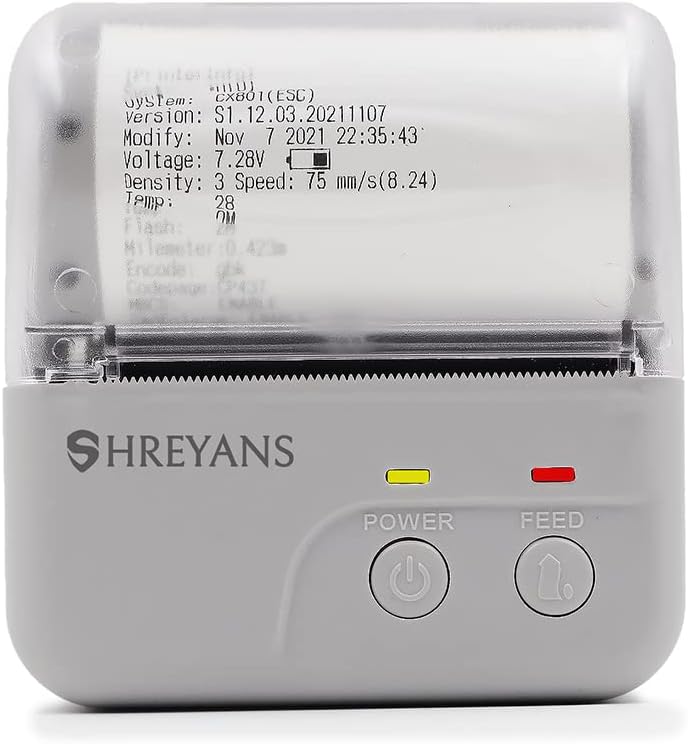 SHREYANS 80mm Thermal Receipt Printer Charged Portable Bluetooth + USB (White)
