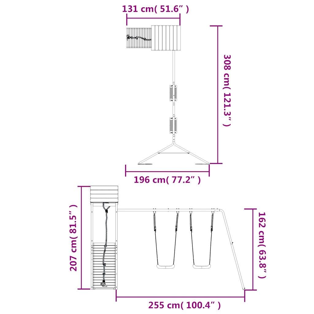 Torre de juego de madera de pino impregnada con estructura de escalada, columpio doble, arenero y pedestal para jardín, juguetes al aire libre, diversión en el patio de recreo y desarrollo