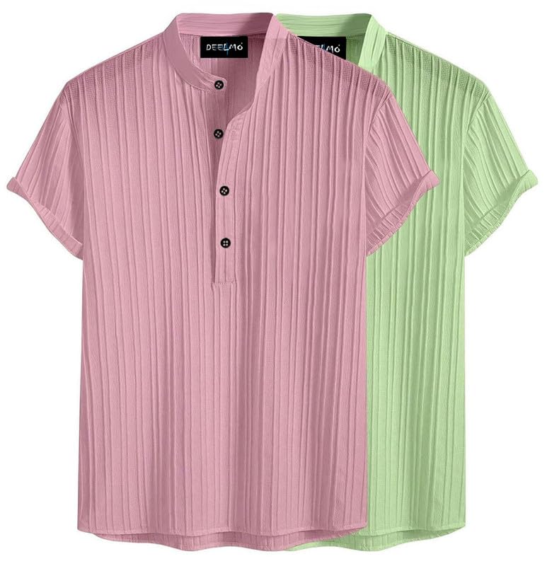 deelmo Combo of Men's Polyster Kurta with Mandarin Collar, Half Placket Buttons, Front Pocket | Half Sleeves | Soft & Breathable Fabric | Pack of 2-picture-26