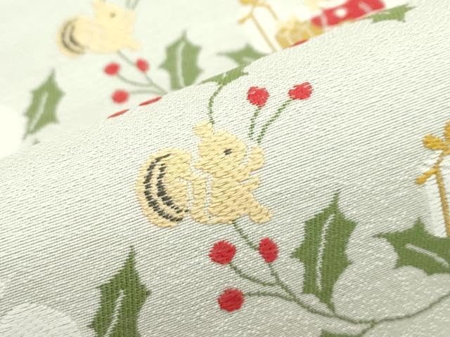 平和屋本店 西陣の老舗 1782年創業 山下織物 九寸名古屋帯 唐織 クリスマス クマ リス サンタクロース 証紙付 逸品