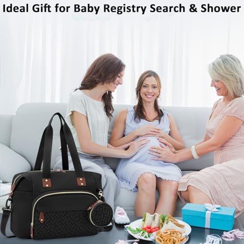 Tenot Diaper Bag Tote with Pacifier Case, Large Tote Diaper Bag for Women with Shoulder Straps, Cute Hospital Baby Diaper Tote Bag for Mom, Newborn Baby Diaper Maternity Bag Black - Thumbnail 6