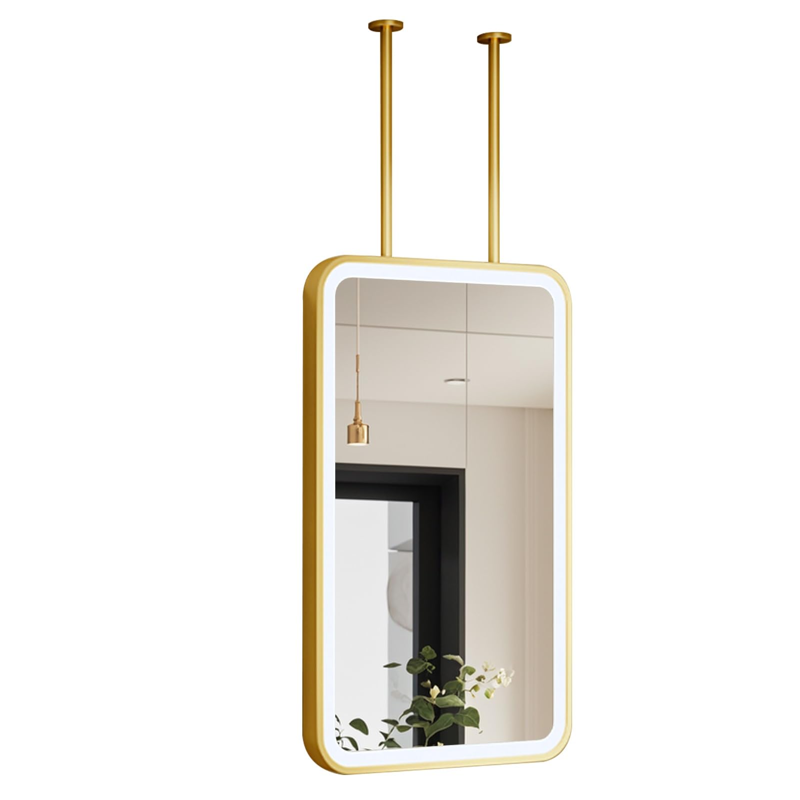 SXFSDOU Ceiling Hanging Mirror with LED Light, Floating Suspended Decorative Mirrors for Bathroom Entryway, Rectangle Wall Vanity Shaving Mirrors, 3 Colours Dimmable, Customizable(40cmx70cm)