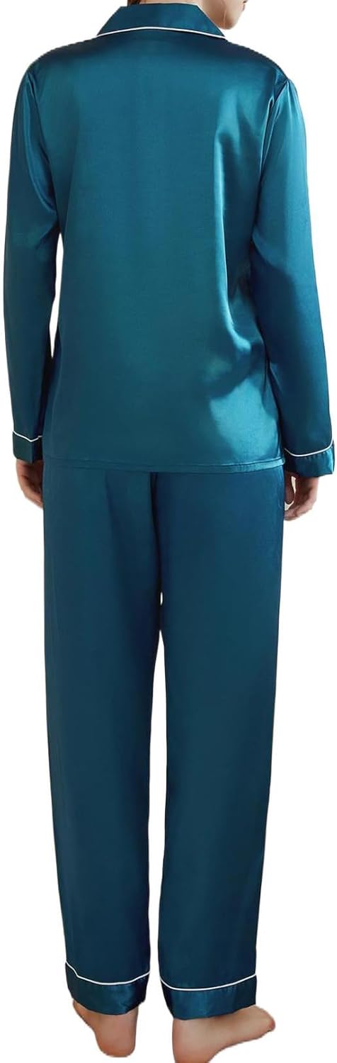 Women's Pajamas Set Satin Long Sleeve Button Down 2 Piece Silk Loungewear Sleepwear Pjs Set - Image 3