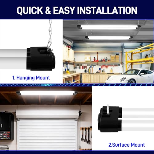 Image of hykolity 4FT 60W LED Shop Light,6500LM[450W Equivalent] 5000K Daylight | Plug-in Utility Linkable Shop Lights for Garage Workshop Warehouse Basement, Ceiling Hanging or Surface,Black,4 Pack