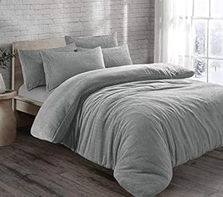 Brit Diamonds Teddy Fleece Double Bed Duvet Cover Set Thermal Warm Charcoal Quilt Covers | Dark Grey | Silver Bedding Bed Covers with Pillow Cases (Silver, Double)