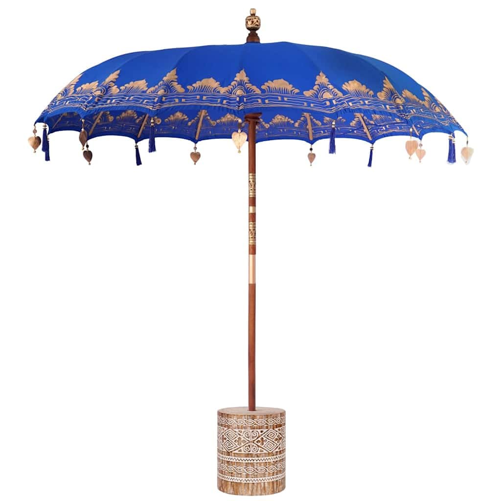 vidaXL Baliński Parasol z Bazą Niebieski 215 x 215 x 260 cm, Okrągły balijski parasol do ogrodu i na taras, cień na zewnątrz, dekoracja patio, tropikalna osłona