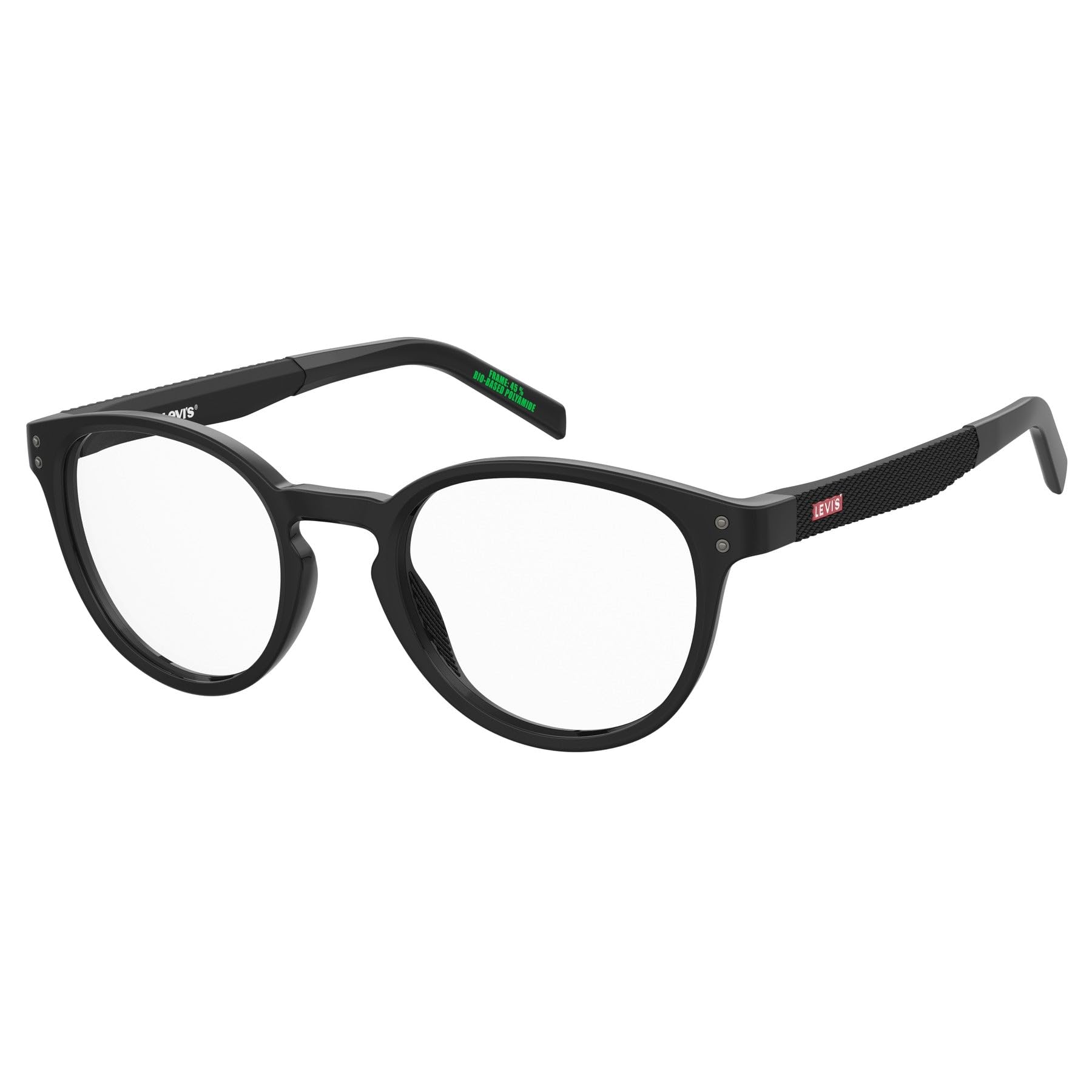 LEVI'S Brille mit Sehstärke für Herren optional mit Sonnenbrillentönung oder Blaulichtfilter, Panto, gefertigt aus Nylon, Modell: 108088 (inklusive Brillenetui)