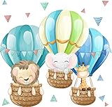 greenluup Wandsticker Kinderzimmer Mädchen Junge Safari Tiere in Heißluftballons Deko Babyzimmer