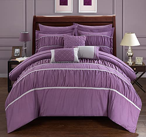 Review Discount Chic Home Cheryl 10 Piece Comforter Set, King, Plum
