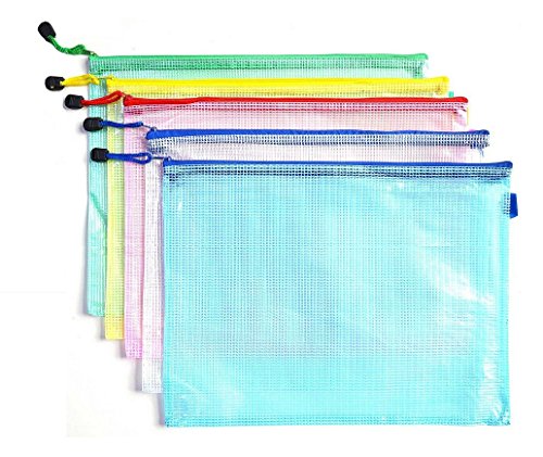 Joseche 5 piezas cremallera documet bolsas, 5 colores bolsa de almacenamiento impermeable con cremallera bolsa de archivo reforzada para cosméticos oficinas suministros, recibos (A4 13.2 "X9.5)