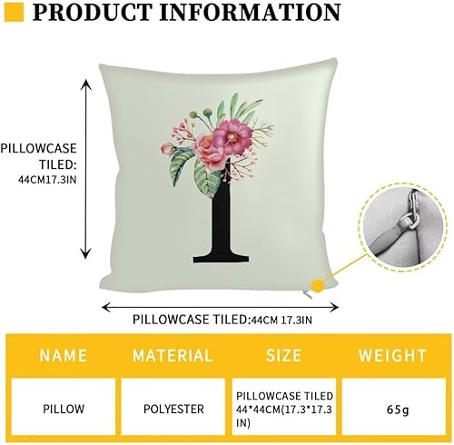 Miniatura 3 de Fundas de almohada decorativas del alfabeto, fundas de almohada con estampado floral de la letra I, fundas de almohada cuadradas suaves, fundas de