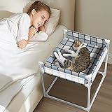 Bedside Window Pet Cat Bed - Dog Bed with Guardrail Extension Attached to Human Bed Height Elevated Dogs Cats Window Perch Bedside Dog Cot Sleeper Hammock Furniture Pet Beds (20'' x 20'' x 24'')