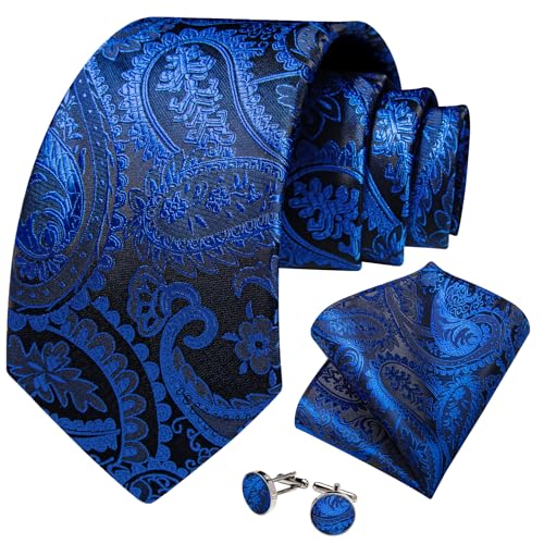 Image of DiBanGu Mens Paisley Tie Set Silk Woven Jacquard Necktie and Pocket Square Cufflinks Gift Set for Wedding Bussiness
