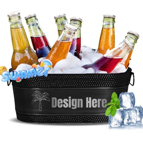 Tina de bebidas personalizada con grabado láser, cubo de metal galvanizado de 18 litros para fiestas, con nombre personalizado y logotipo, enfriador de vino/cerveza grande de 18 x 13 x 7.5 pulgadas