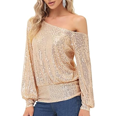 KANCY KOLE Sparkly Tops for Women Sequin Long Sleeve Gold Tops for Holiday Evening Party Club Night Medium Cover