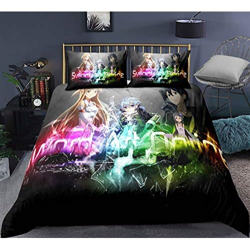 YUBAIBA Anime Pillowcase Quilt Cover, Sword Art Online, Bettwäsche for Otaku Und Anime Fans, glatt und atmungsaktiv, Zipper Öffnen und Schließen, Kinder/Weihnachten/Urlaub Geschenke