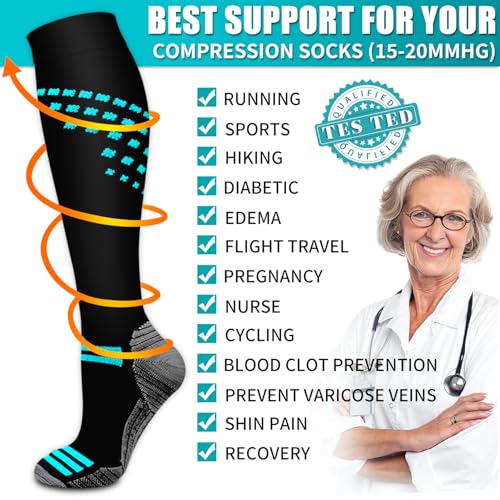 Image of Copper Compression Socks for Women & Men (6 pairs) - Best Support for Nurses, Running, Hiking, Recovery