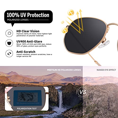 Meetsun Polarized Hexagon Sunglasses For Women Men Polygon Square Sun Glasses Uv400 Protection Metal Frame Gold Frame-Gray Lens #TOP4