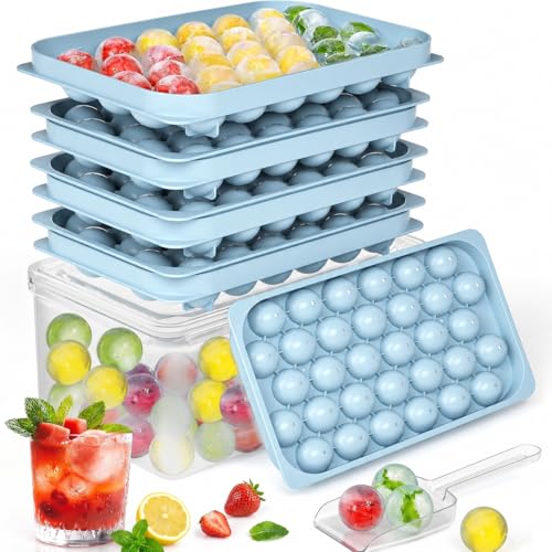 Ice Cube Trays with Lid and Bin, BPA-Free Mini 0.8 Inch Sphere Ice Molds, 3-Pack Small Round Ice Ball Trays,,Easy Release, Includes Scoop & Ice Storage Box for Cocktails, Coffee