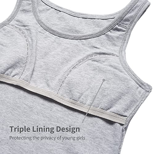 Image of QBK 6-16Years Girls Tank Top with Built in Bra Training Bras Cotton Camisole Built in Bra Undershirts with Shelf Bra