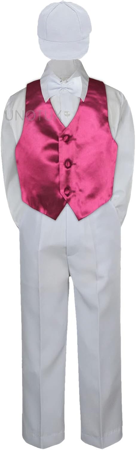 5pc Baby Toddler Boy Classic Suit White Pants Shirt Vest Bow tie hat Set SM-4T