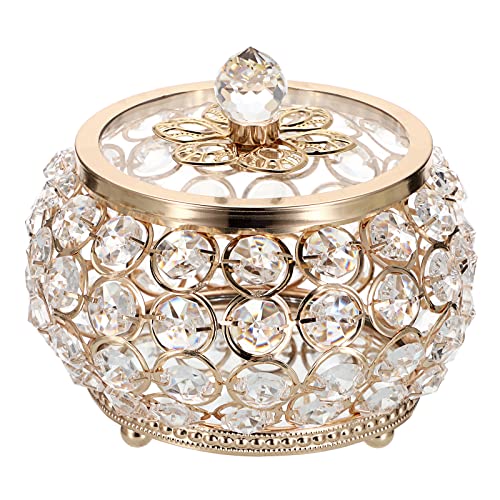 Hipiwe Crystal Jewelry Trinket Box with Glass Lid Gold Mirrored Treasure Box Decorative Jewelry Box Ring Earrings Necklace Storage Keepsake Box Gift for Women Girls