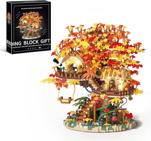 Maisonnette Bonsaï en Fleurs de Cerisier Ensemble de Blocs de Construction, Architecture de Cabane dans les Arbres Kits de Mini-Blocs, Plantes et Fleurs pour...