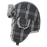 Fancet Patchwork Buffalo Check Plaid Faux Fur Mad Bomber Trapper Ushanka Russian Hat for Men Women E