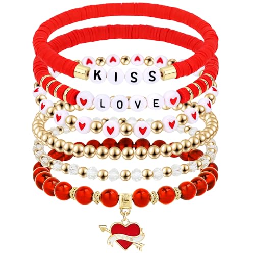 YARIEW Valentines Day Bracelets for Women Love Red Heart Beaded